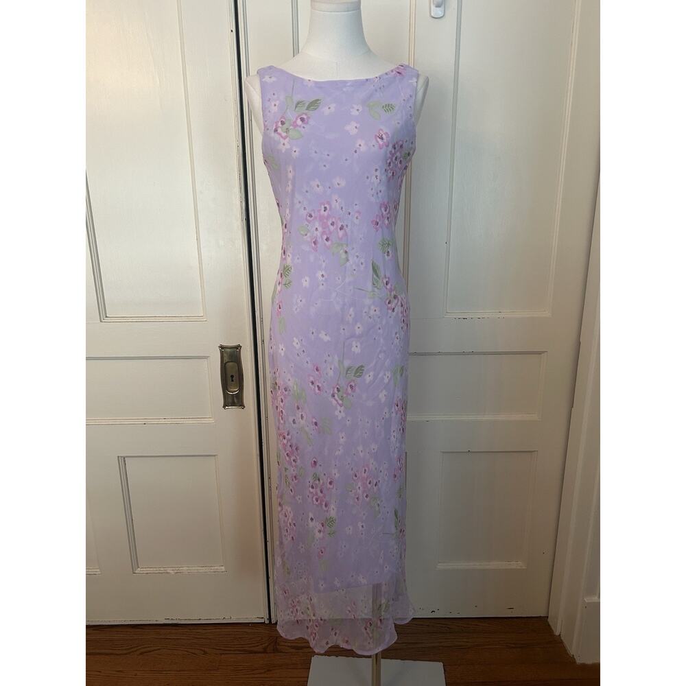 Vintage Y2K My Michelle Floral Chiffon Midi Sheath Dress Juniors Size 7/8 Purple